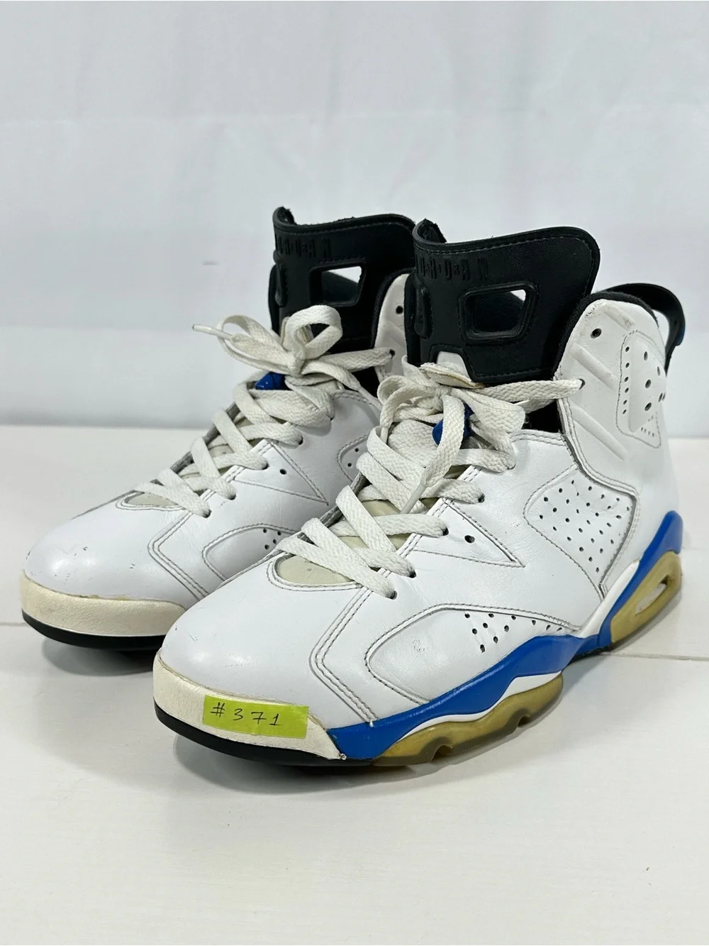 #371 Nike Air Jordan 6 Retro Shoes Mens Sz 9 White Sport Blue 384664-107